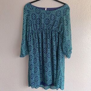 PinkBlush Maternity Dress Teal Geometric Print Size M